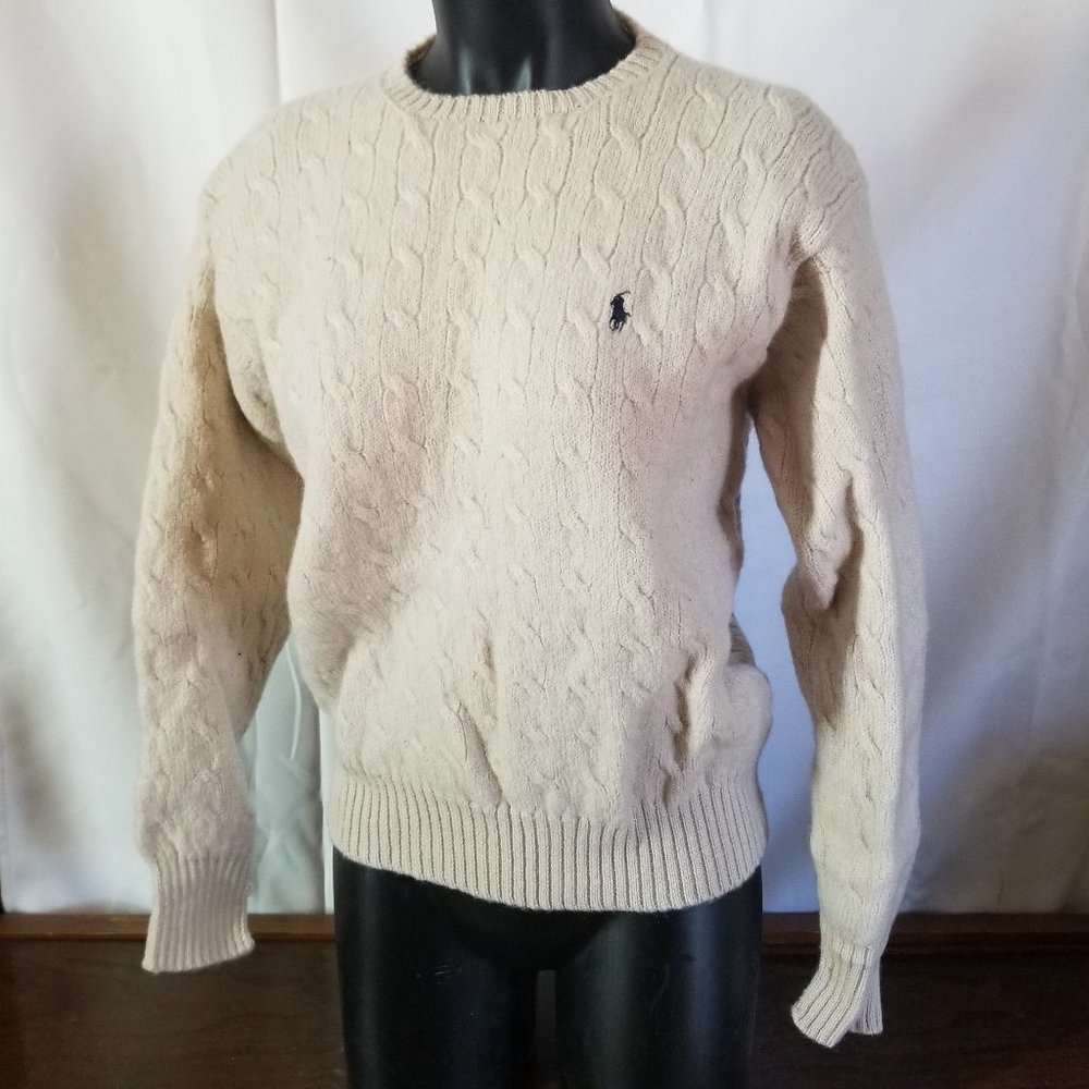 Polo by Ralph Lauren 100% Wool Driver Crew Neck Knit Jumper Cream